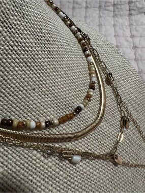 Layered Gold and Brown Bead Necklace Set